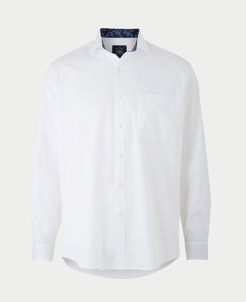 White Cotton Twill Classic Fit Casual Shirt