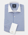 Blue Bengal Stripe Slim Fit Formal Shirt - White Double Cuffs & Collar