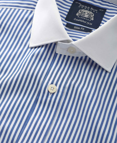 Blue Bengal Stripe Slim Fit Formal Shirt - White Double cuffs & Collar