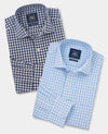 2pk Navy Blue Gingham Classic Fit Formal Shirts