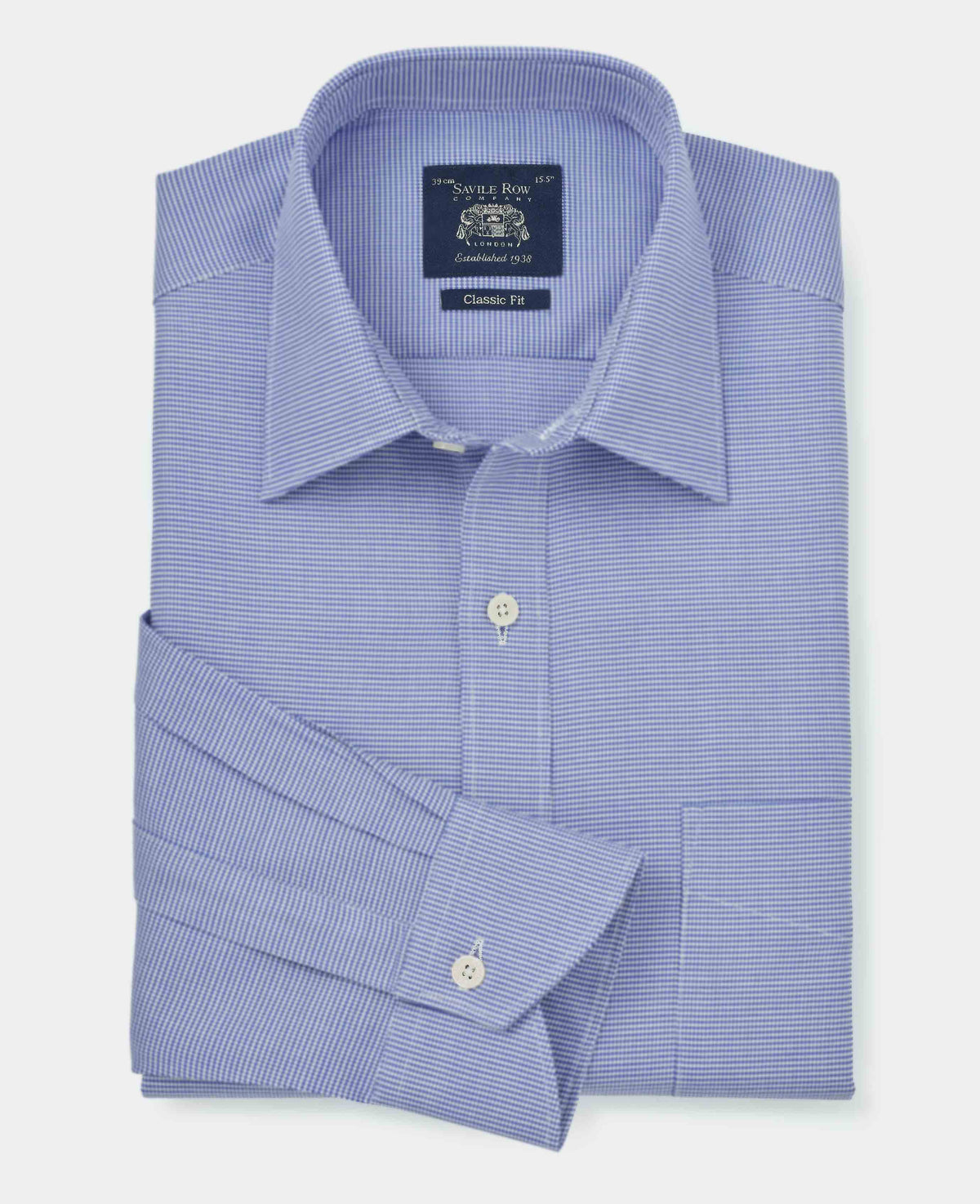 Blue Puppytooth Classic Fit Formal Shirt - Single Cuff
