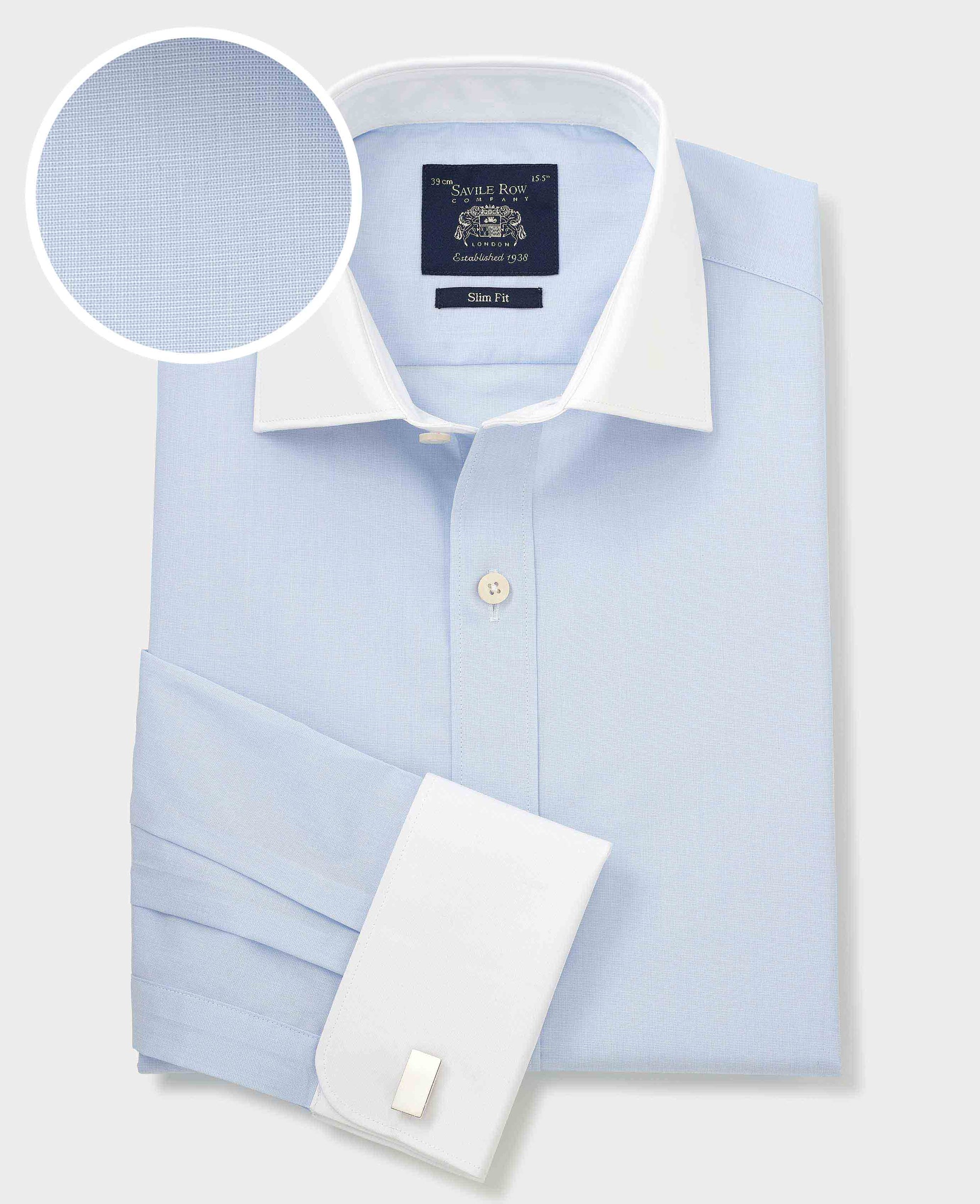 Men's Slim Fit Double Cuff Winchester Shirt in Light Blue
