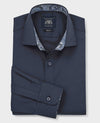 Navy Cotton Dobby Slim Fit Formal Shirt With Paisley Trim - Single Cuff