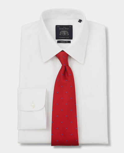 Men's White Twill Classic Fit Non-Iron Formal Shirt With Single Cuffs