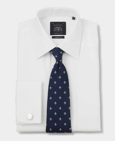 Men's White Herringbone Classic Non-Iron Formal Shirt With Double Cuffs