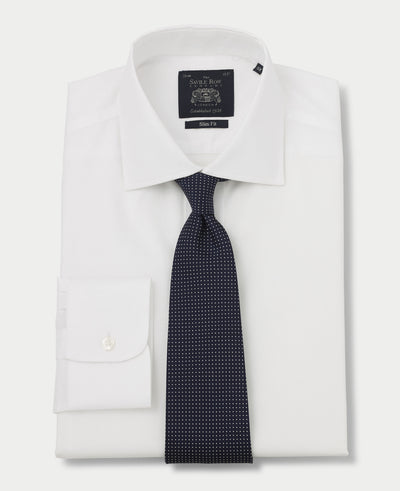 Men's White Pinpoint Slim Fit Non-Iron Formal Shirt With Single Cuffs
