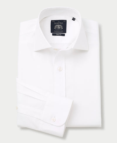 Men's White Twill Slim Fit Non-Iron Shirt With Single Cuffs