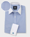 Blue White Stripe Classic Fit Non-Iron Formal Shirt With White Collar & Cuffs - Double Cuff