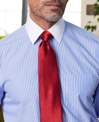 Blue White Stripe Classic Fit Non-Iron Formal Shirt With White Collar & Cuffs - Double Cuff