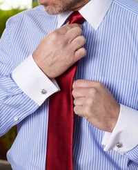 Blue White Stripe Classic Fit Non-Iron Formal Shirt With White Collar & Cuffs - Double Cuff
