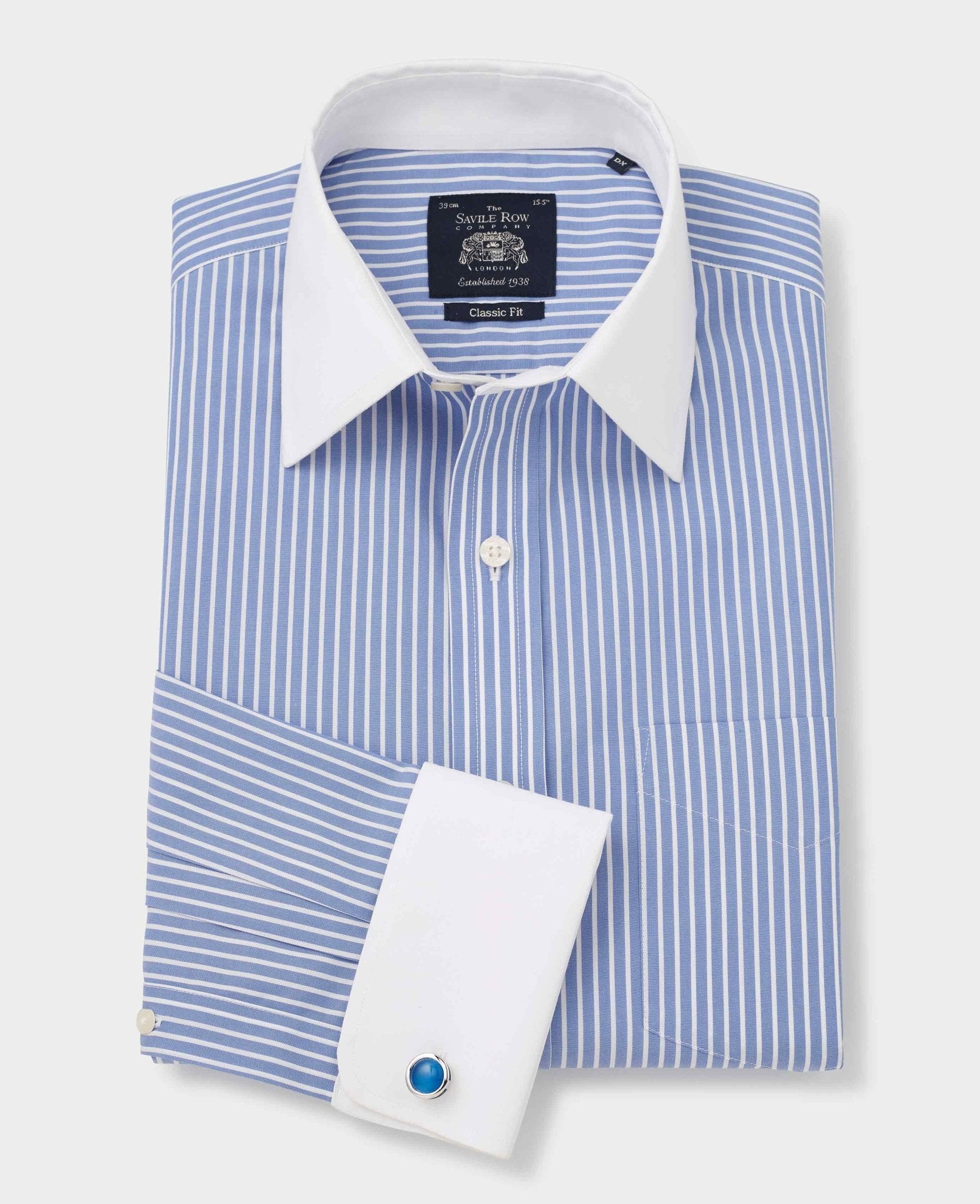 Men's Blue White Stripe Non-Iron Classic Fit Winchester Formal Shirt With  Double Cuffs – Savile Row Company