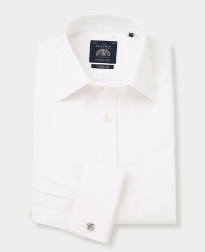 Men's White Classic Fit Non-Iron Double Cuff Formal Shirt