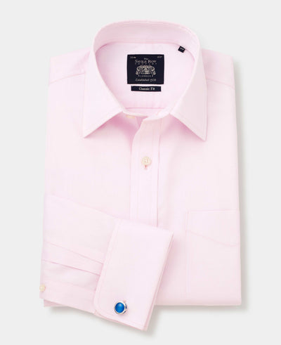 Men's Pink Twill Classic Fit Non-Iron Formal Shirt With Double Cuffs
