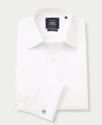 Men's White Poplin Slim Fit Non-Iron Formal Shirt With Double Cuffs