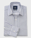 White Navy Stripe Classic Fit Non-Iron Shirt - Single Cuff