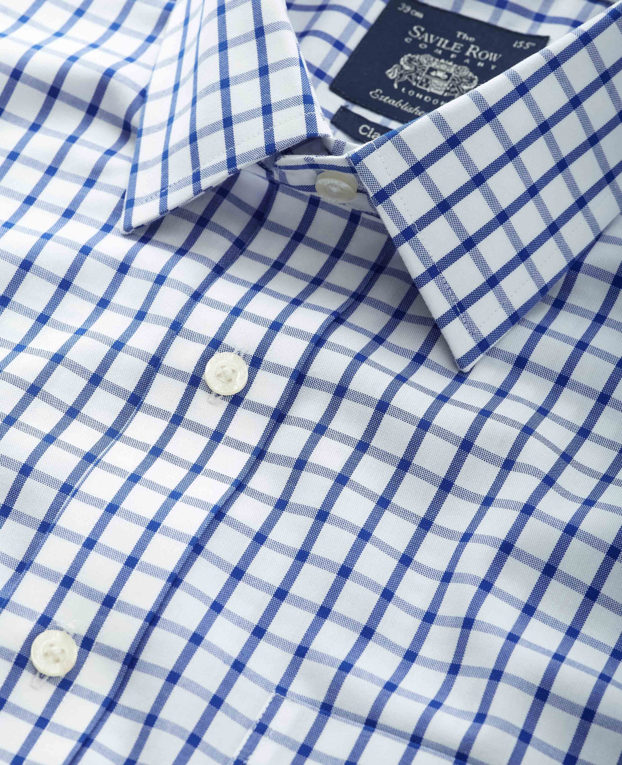 Men's Blue Check Non-Iron Slim Classic Formal Shirt With Single Cuffs Men's Blue Check Non-Iron Slim Classic Formal Shirt With Single Cuffs