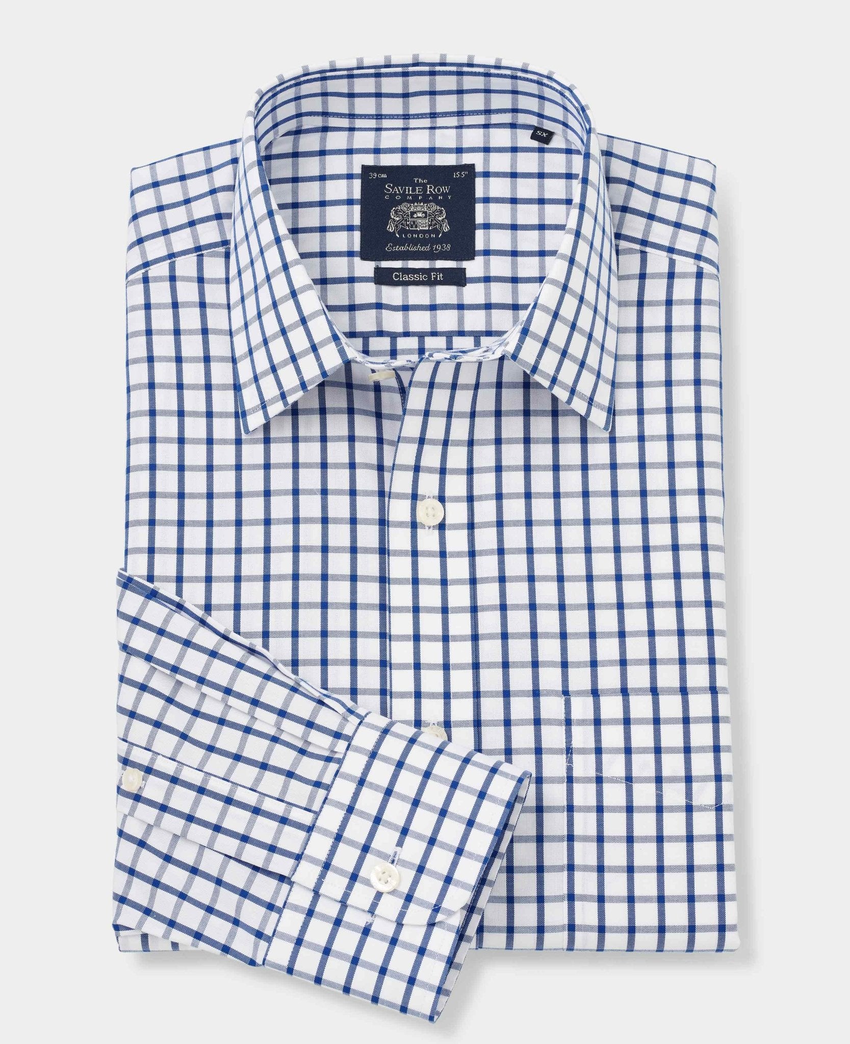 Men's Blue Check Non-Iron Slim Classic Formal Shirt With Single Cuffs –  Savile Row Company