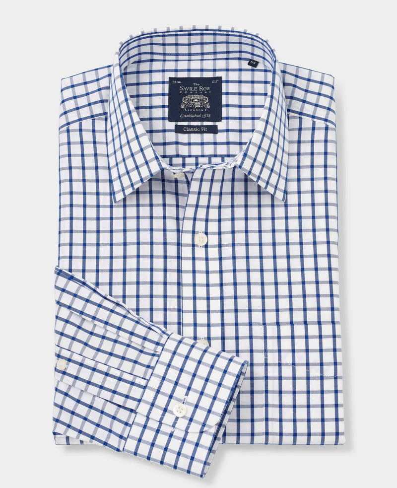 White Blue Check Classic Fit Non-Iron Formal Shirt - Single Cuff