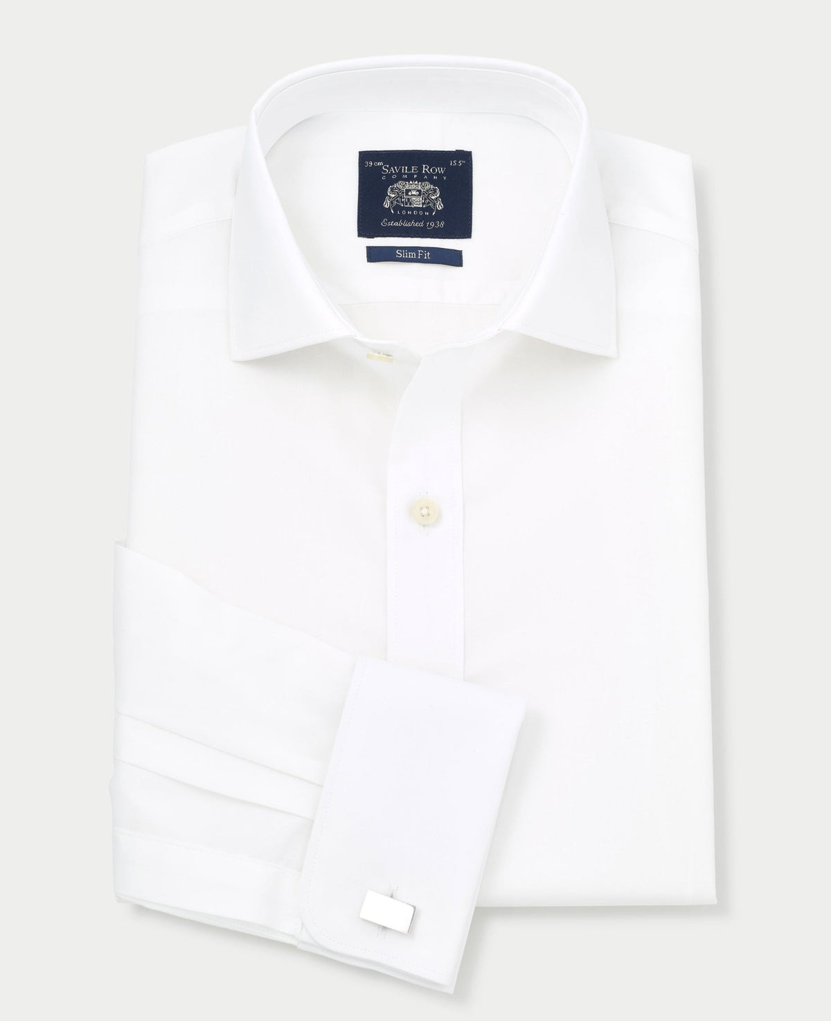 Men's White Slim Fit Cotton Formal Shirt With Single or Double Cuffs folded