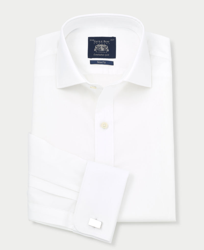 White Slim Fit Cotton Poplin Formal Shirt - Single or Double Cuff