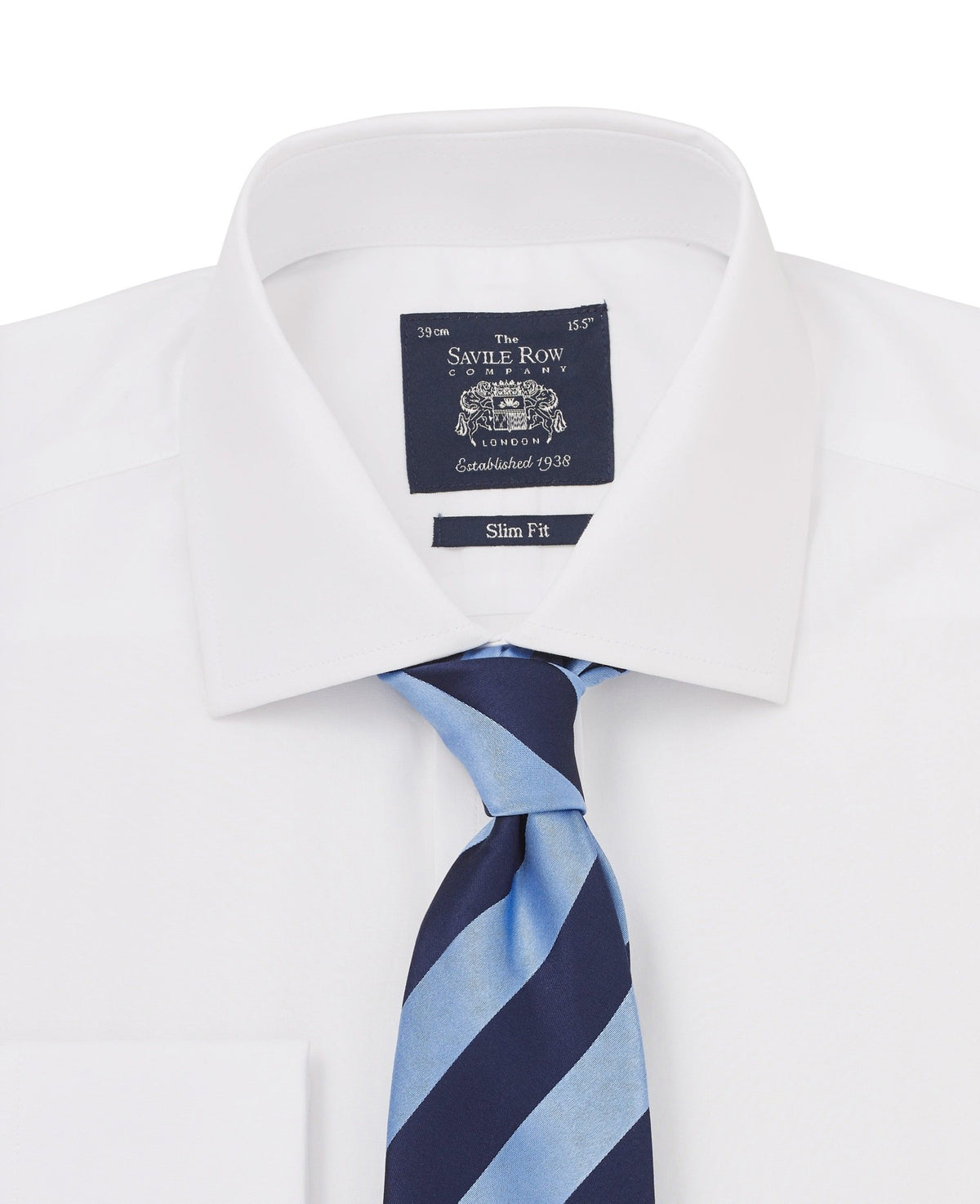 White Slim Fit Cotton Poplin Formal Shirt - Collar with tie close up