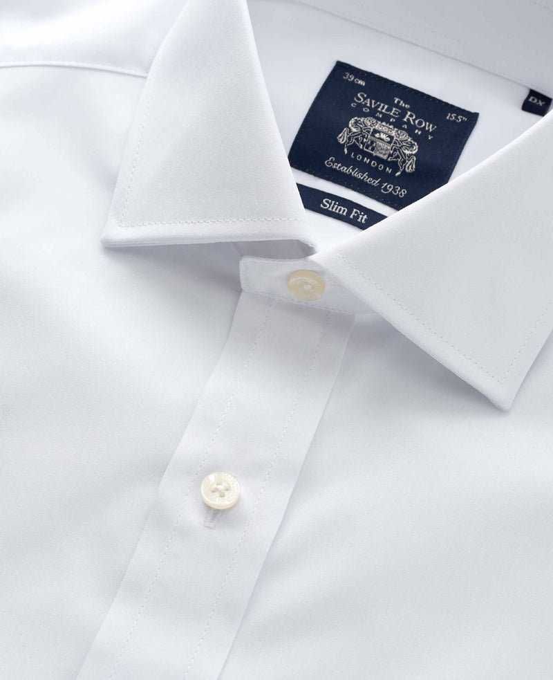 White Slim Fit Cotton Poplin Formal Shirt - Single or Double Cuff