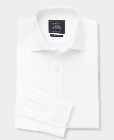 Men's White Slim Fit Cotton Formal Shirt With Single or Double Cuffs