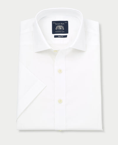Men's White Cotton Slim Fit Short Sleeve Formal Shirt