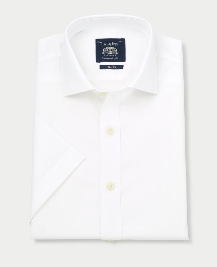 Men's White Cotton Slim Fit Short Sleeve Formal Shirt