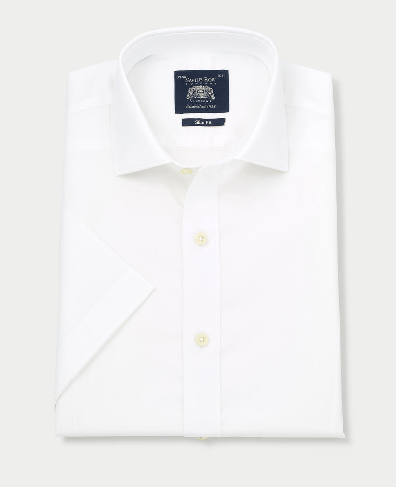 Men's White Cotton Slim Fit Short Sleeve Formal Shirt