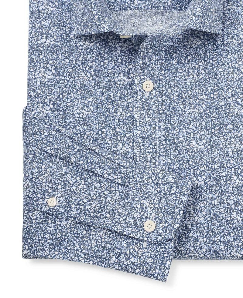 Navy Paisley Print Slim Fit Formal Shirt - Single Cuff