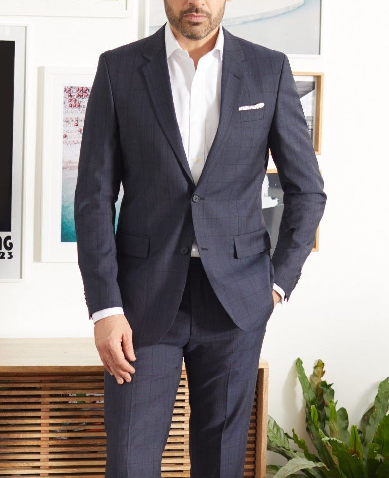 Navy Muted Check Wool-Blend Suit Jacket