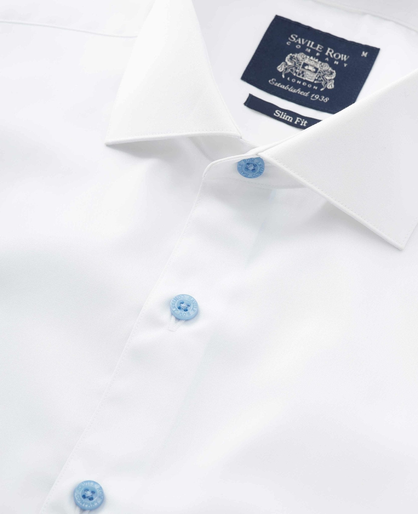 Men's White Blue Button Slim Fit Smart Casual Shirt With Single Cuffs | Savile Row Company Men's White Blue Button Slim Fit Smart Casual Shirt With Single Cuffs | Savile Row Company