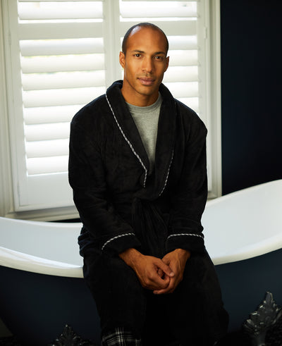 Men's Black Fleece Rope Edge Dressing Gown