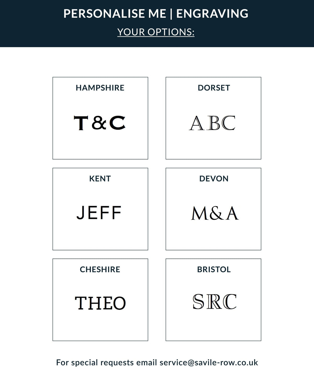 Font options for engraving your item
