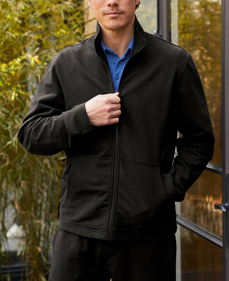 Black Stretch Cotton Blend Zip-Up Sweatshirt