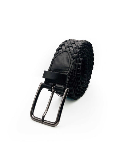 Black Plaited Leather Belt