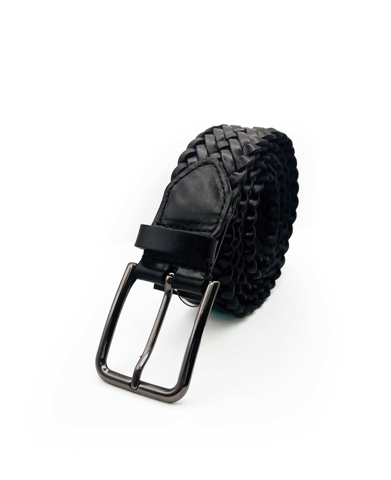 Black Plaited Leather Belt