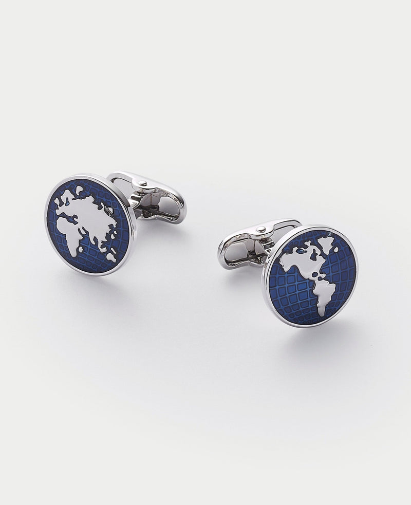 Blue Rhodium Plated Circle Cufflinks