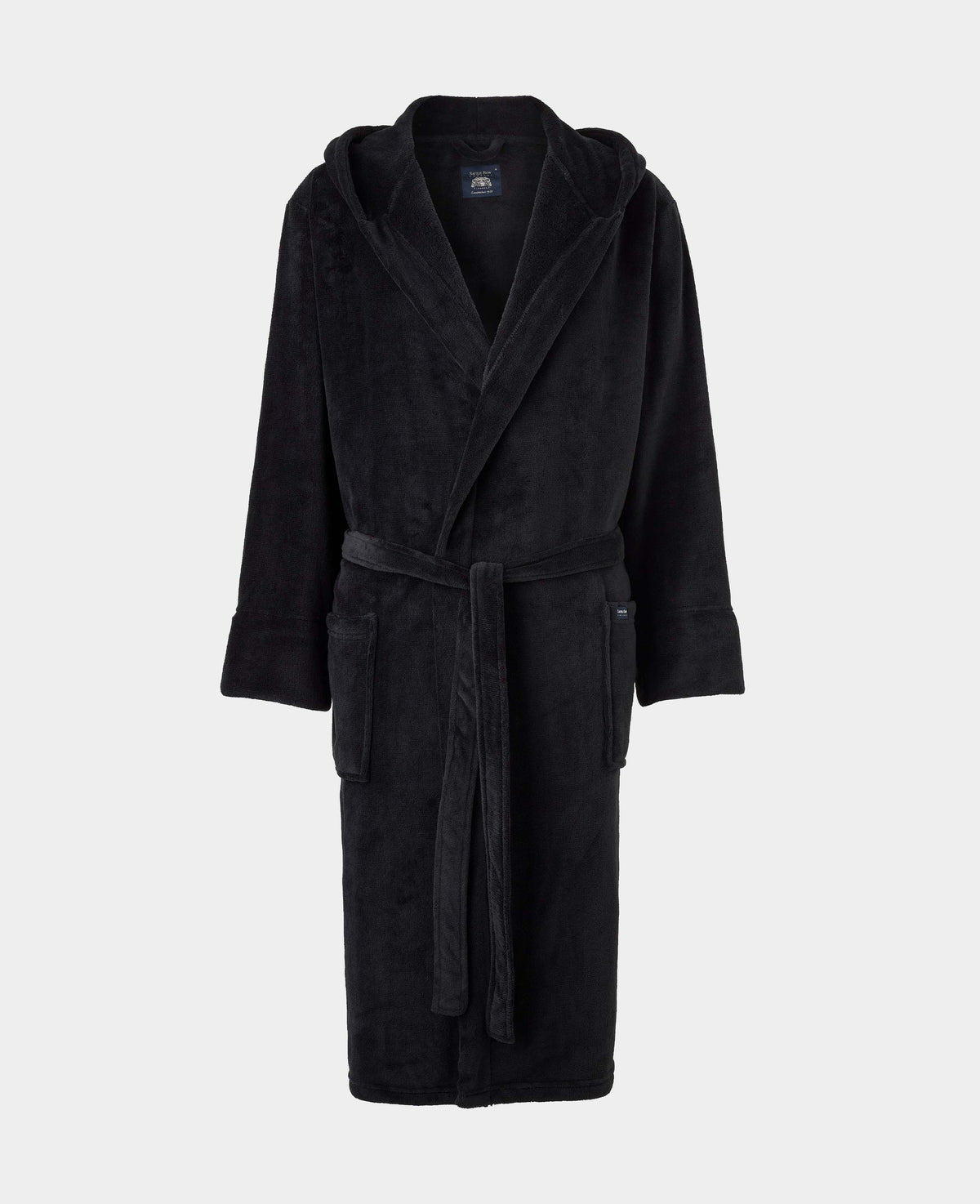 Black Hooded Fleece Dressing Gown
