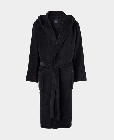Black Hooded Fleece Dressing Gown