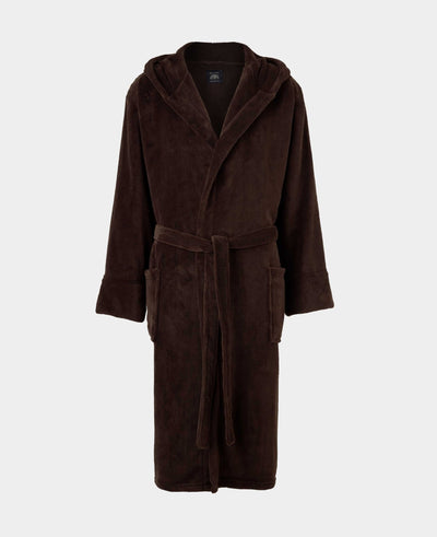 Chocolate Brown Hooded Fleece Dressing Gown