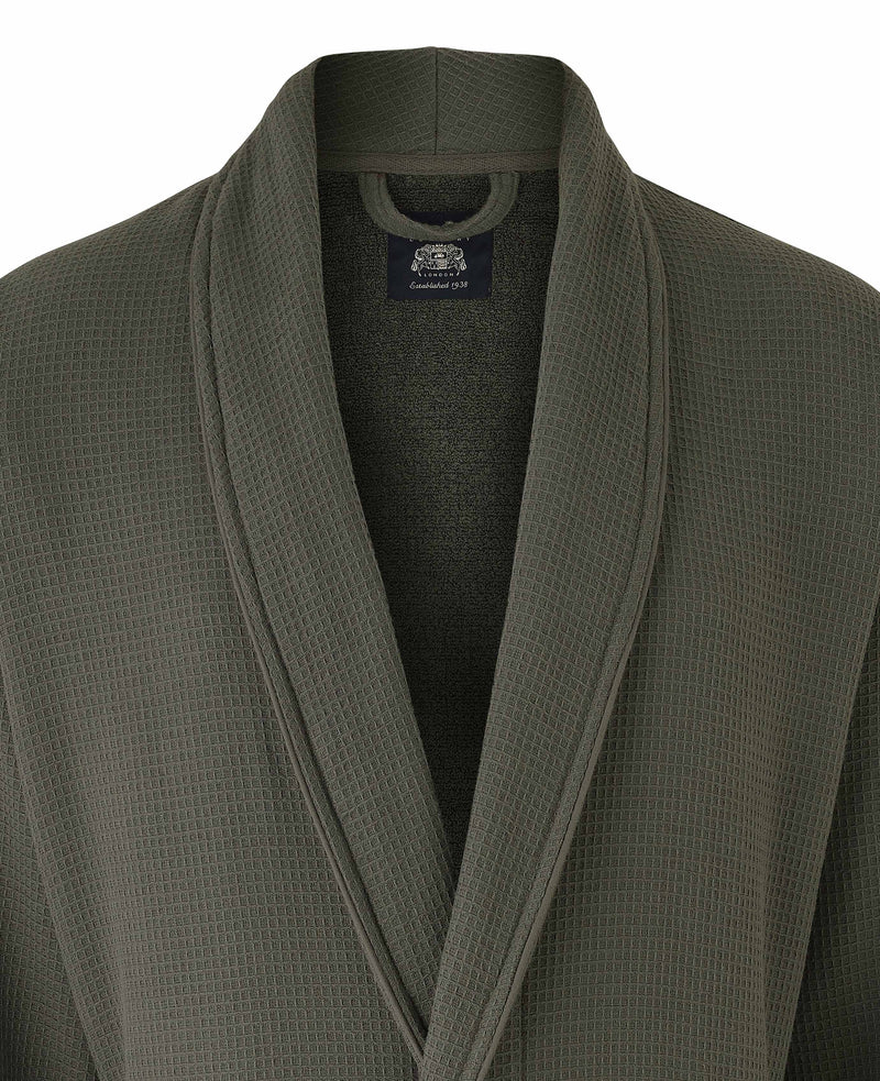 Grey Cotton Waffle Dressing Gown With Fleece Lining