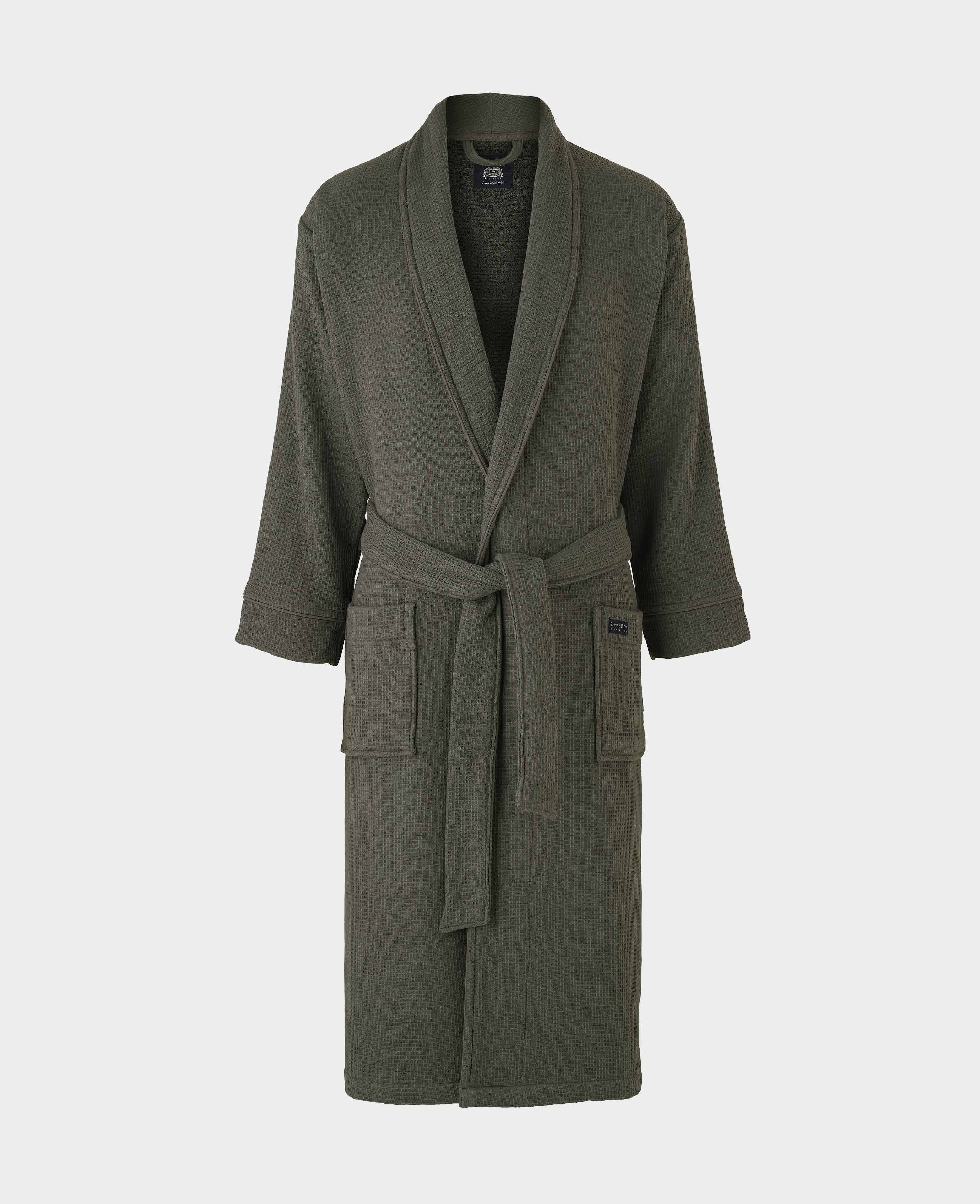 Men s Grey Cotton Waffle Dressing Gown With Fleece Lining Savile Row Company