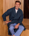 Navy Cotton Waffle Dressing Gown With Terry Cotton Lining