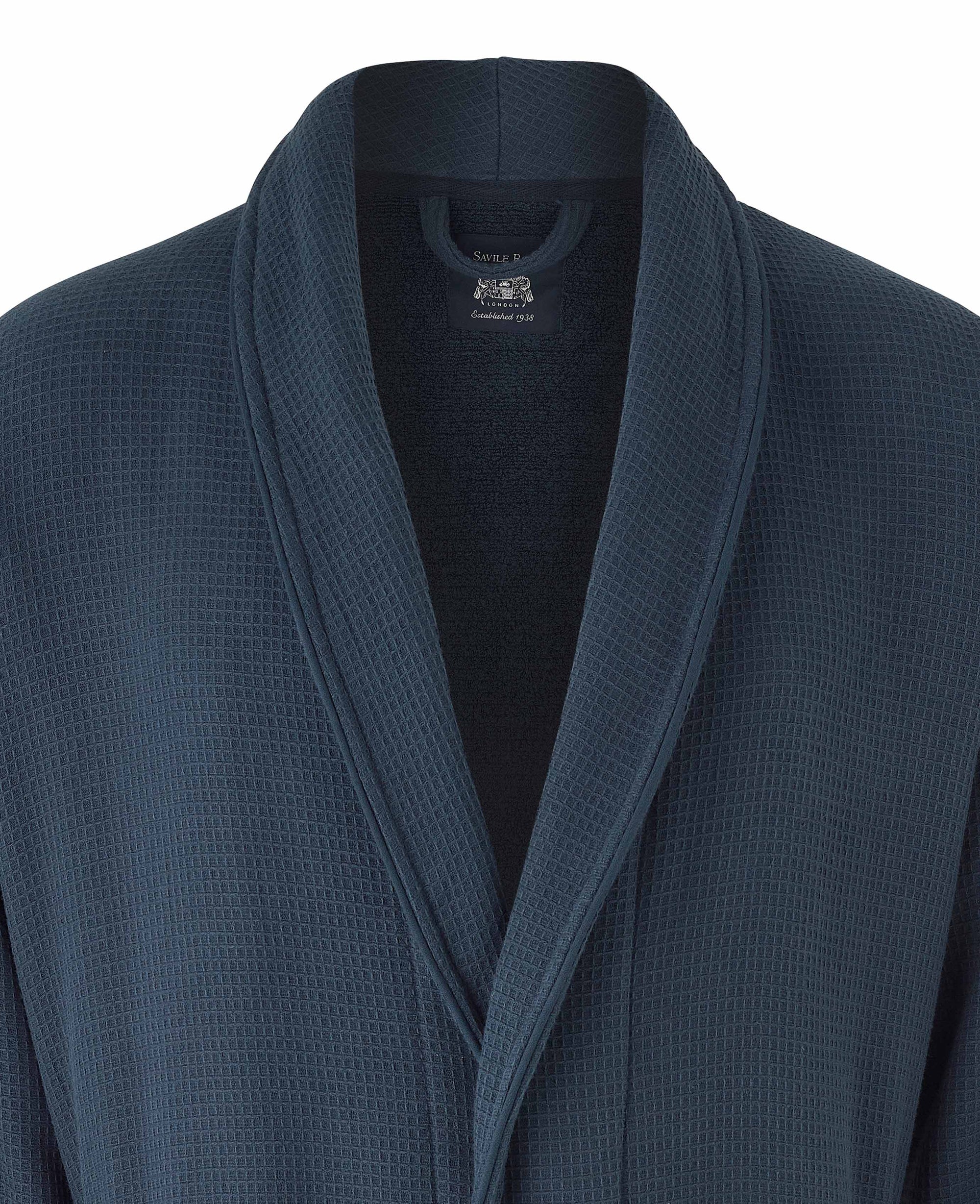 Men's Navy Cotton Waffle Dressing Gown With Fleece Lining | Savile Row Company Men's Navy Cotton Waffle Dressing Gown With Fleece Lining | Savile Row Company