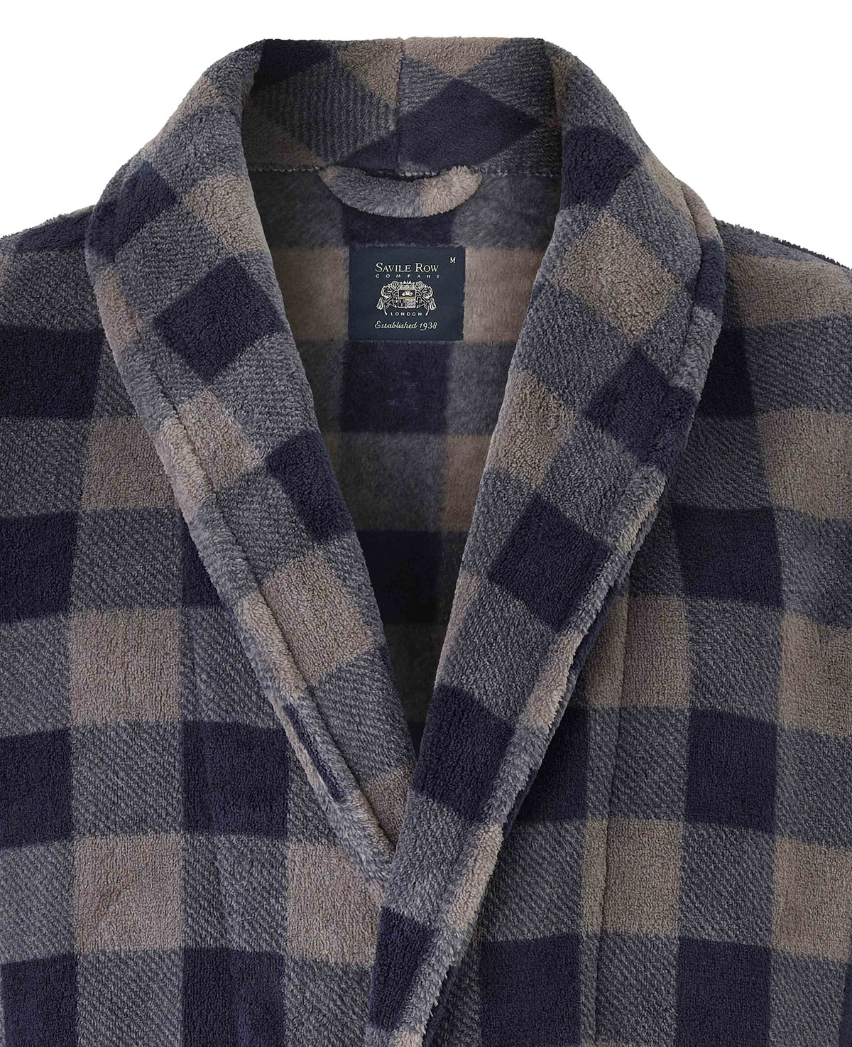Navy Charcoal Check Snuggle Fleece Dressing Gown
