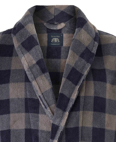 Navy Charcoal Check Snuggle Fleece Dressing Gown