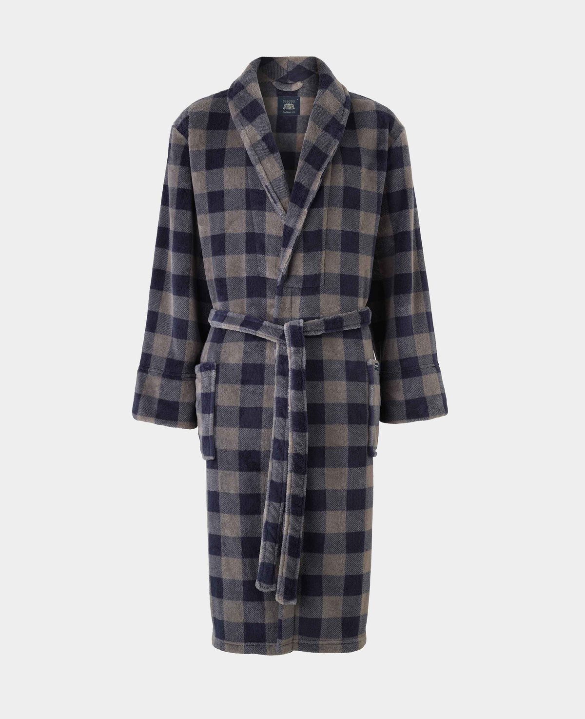 Navy Charcoal Check Snuggle Fleece Dressing Gown