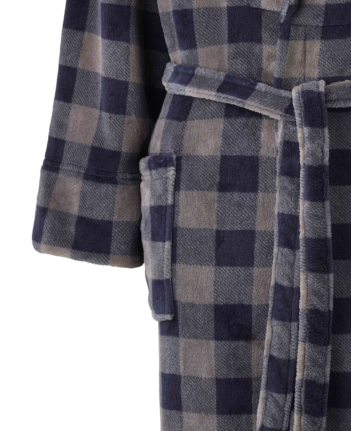 Navy Charcoal Check Snuggle Fleece Dressing Gown